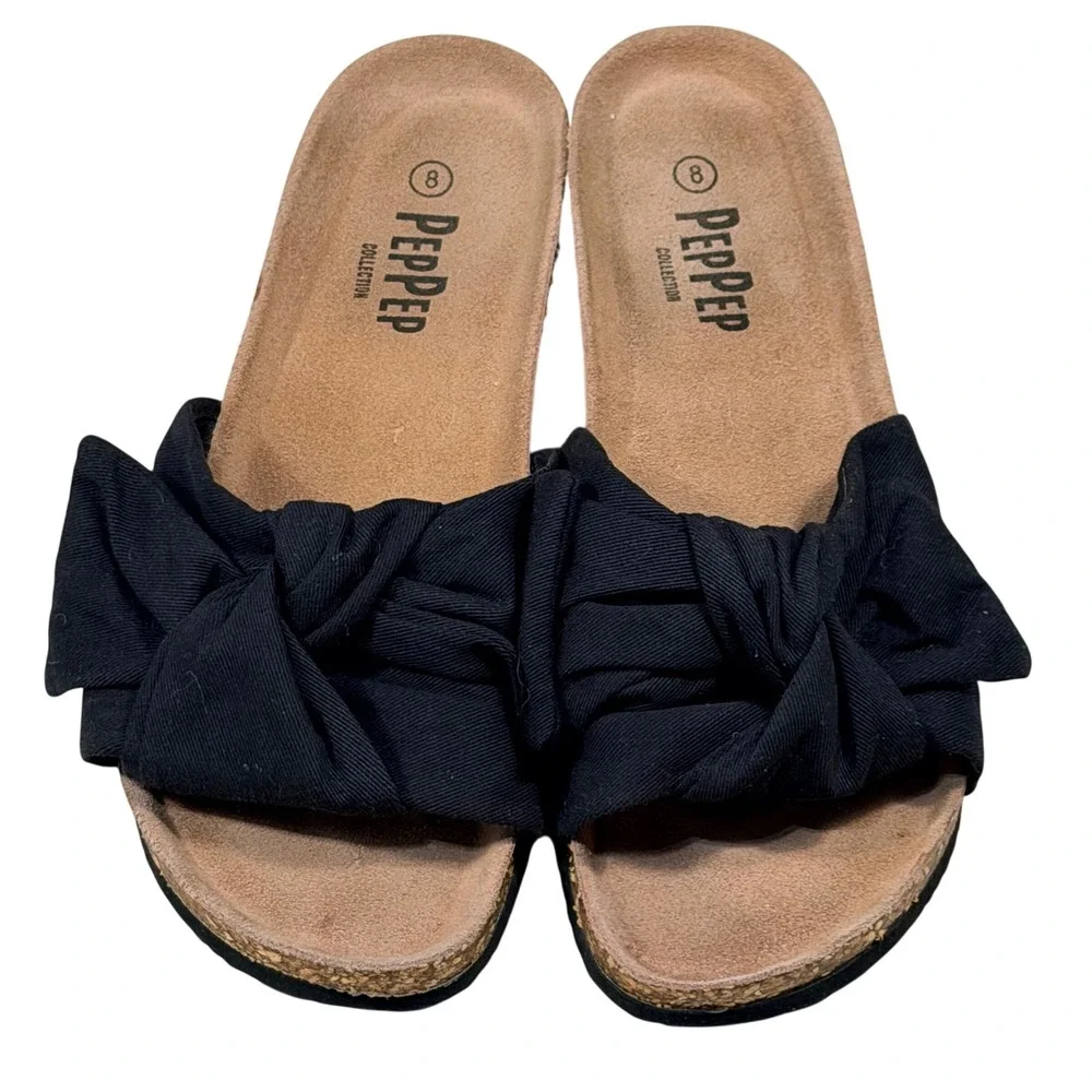 Pepper Collection Black Knot Cork Wedge Slide Sandals Womens 8 Boho Summer